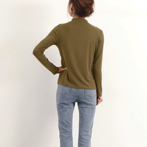 長袖プルオーバー レディース カットソー シンプル ロングスリーブ Tシャツ 重ね着 無地インナートップス プチハイネック 春秋冬 韓国 ベーシック 肌着 着やせ 2OUMAL-001