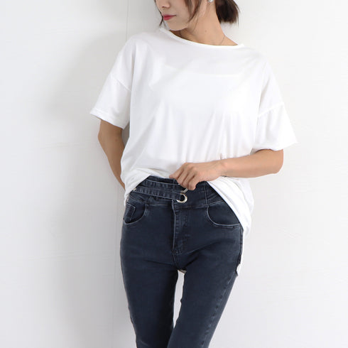 バッククロス tシャツカットソーロング丈 レディース 半袖Tシャツ ゆったり 無地 背中見せ トップス ゆるテロ 夏服大人カジュアル チュニック お洒落 tシャツ 2QIAOSZ-001