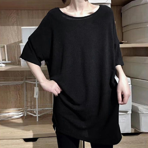 バッククロス tシャツカットソーロング丈 レディース 半袖Tシャツ ゆったり 無地 背中見せ トップス ゆるテロ 夏服大人カジュアル チュニック お洒落 tシャツ 2QIAOSZ-001