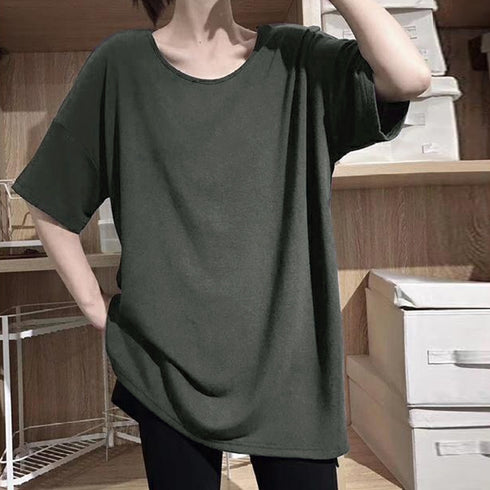 バッククロス tシャツカットソーロング丈 レディース 半袖Tシャツ ゆったり 無地 背中見せ トップス ゆるテロ 夏服大人カジュアル チュニック お洒落 tシャツ 2QIAOSZ-001