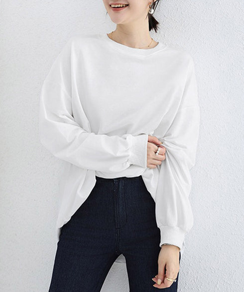 ボーダーtシャツ レディース 長袖ロンT ラウンドネック ゆったり 着やせプルオーバー 韓国 おしゃれカットソー 体型カバートップス チュニック無地 春秋冬着回し 2RIRI-001