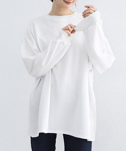 ボーダーtシャツ レディース 長袖ロンT ラウンドネック ゆったり 着やせプルオーバー 韓国 おしゃれカットソー 体型カバートップス チュニック無地 春秋冬着回し 2RIRI-001