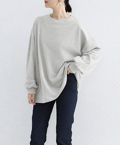 ボーダーtシャツ レディース 長袖ロンT ラウンドネック ゆったり 着やせプルオーバー 韓国 おしゃれカットソー 体型カバートップス チュニック無地 春秋冬着回し 2RIRI-001