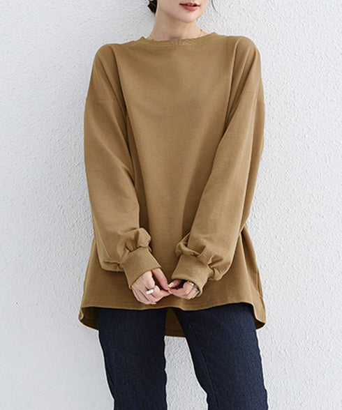 ボーダーtシャツ レディース 長袖ロンT ラウンドネック ゆったり 着やせプルオーバー 韓国 おしゃれカットソー 体型カバートップス チュニック無地 春秋冬着回し 2RIRI-001