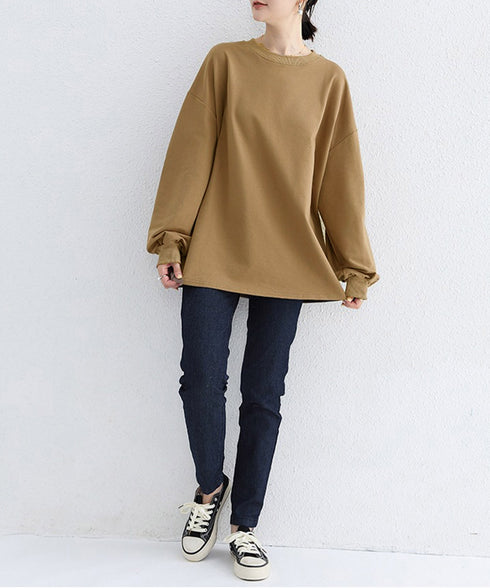 ボーダーtシャツ レディース 長袖ロンT ラウンドネック ゆったり 着やせプルオーバー 韓国 おしゃれカットソー 体型カバートップス チュニック無地 春秋冬着回し 2RIRI-001