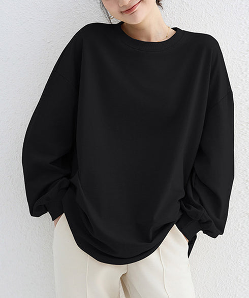 ボーダーtシャツ レディース 長袖ロンT ラウンドネック ゆったり 着やせプルオーバー 韓国 おしゃれカットソー 体型カバートップス チュニック無地 春秋冬着回し 2RIRI-001