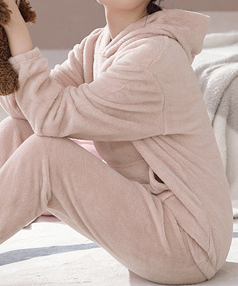 ルームウェア フリース パジャマ セット レディース 可愛い 部屋着上下セット ふわふわ ボアパジャマ 秋冬 韓国リラックスウェア 暖かい 長袖室内着セットアップ 2RIRI-002