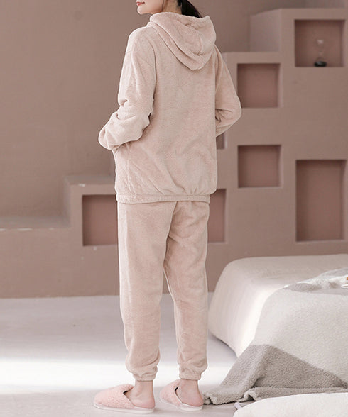 ルームウェア フリース パジャマ セット レディース 可愛い 部屋着上下セット ふわふわ ボアパジャマ 秋冬 韓国リラックスウェア 暖かい 長袖室内着セットアップ 2RIRI-002