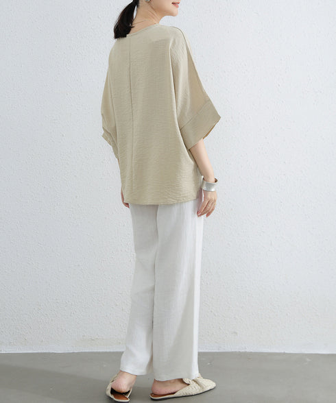 ブラウス レディース ドルマンカットソー クルーネック 薄手 プルオーバー ゆったり 大人女性夏服 無地 着やせトップス 30代40代 オフィスカジュアル 通勤服 2RIRI-004