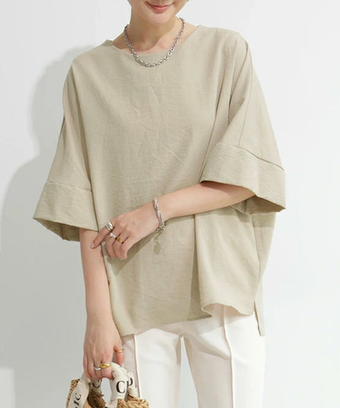 ブラウス レディース ドルマンカットソー クルーネック 薄手 プルオーバー ゆったり 大人女性夏服 無地 着やせトップス 30代40代 オフィスカジュアル 通勤服 2RIRI-004