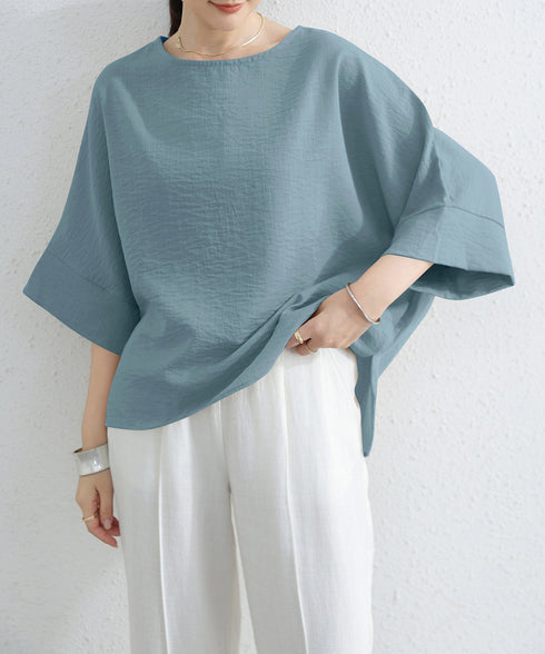 ブラウス レディース ドルマンカットソー クルーネック 薄手 プルオーバー ゆったり 大人女性夏服 無地 着やせトップス 30代40代 オフィスカジュアル 通勤服 2RIRI-004
