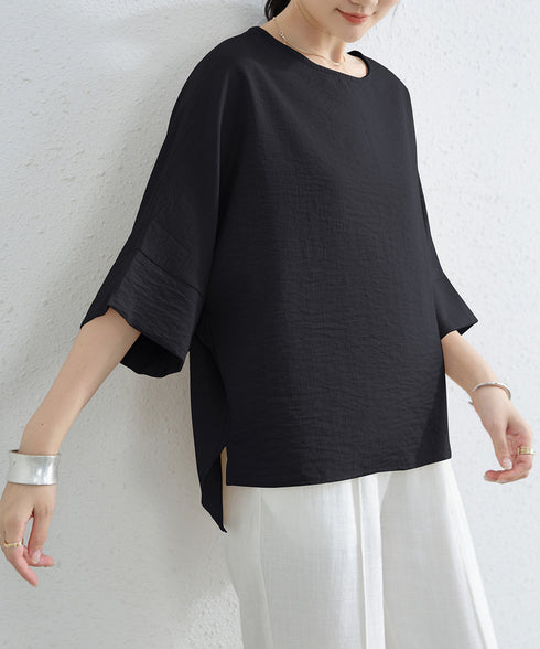 ブラウス レディース ドルマンカットソー クルーネック 薄手 プルオーバー ゆったり 大人女性夏服 無地 着やせトップス 30代40代 オフィスカジュアル 通勤服 2RIRI-004