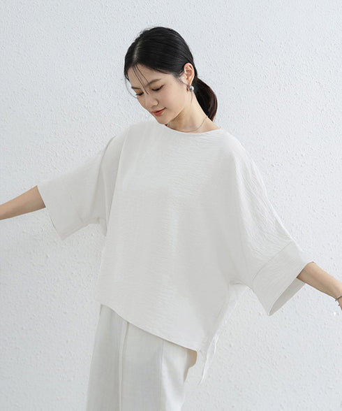ブラウス レディース ドルマンカットソー クルーネック 薄手 プルオーバー ゆったり 大人女性夏服 無地 着やせトップス 30代40代 オフィスカジュアル 通勤服 2RIRI-004