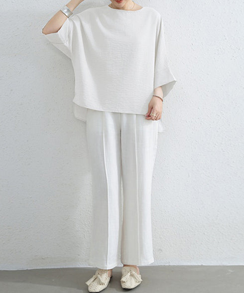 ブラウス レディース ドルマンカットソー クルーネック 薄手 プルオーバー ゆったり 大人女性夏服 無地 着やせトップス 30代40代 オフィスカジュアル 通勤服 2RIRI-004