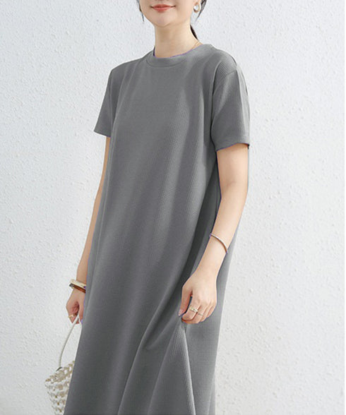 AラインTシャツワンピース 体型カバー夏 半袖 ロングワンピース レディース ラウンドネック リラックスワンピ 30代40代50代 着やせワンピ 無地ルームウェア 2RIRI-005