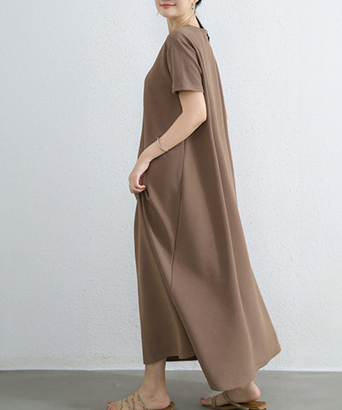 AラインTシャツワンピース 体型カバー夏 半袖 ロングワンピース レディース ラウンドネック リラックスワンピ 30代40代50代 着やせワンピ 無地ルームウェア 2RIRI-005