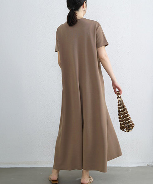 AラインTシャツワンピース 体型カバー夏 半袖 ロングワンピース レディース ラウンドネック リラックスワンピ 30代40代50代 着やせワンピ 無地ルームウェア 2RIRI-005