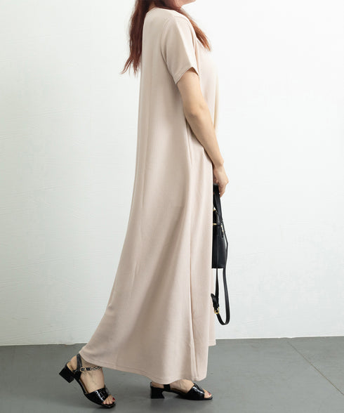 AラインTシャツワンピース 体型カバー夏 半袖 ロングワンピース レディース ラウンドネック リラックスワンピ 30代40代50代 着やせワンピ 無地ルームウェア 2RIRI-005