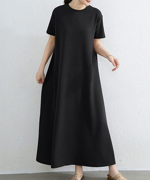AラインTシャツワンピース 体型カバー夏 半袖 ロングワンピース レディース ラウンドネック リラックスワンピ 30代40代50代 着やせワンピ 無地ルームウェア 2RIRI-005