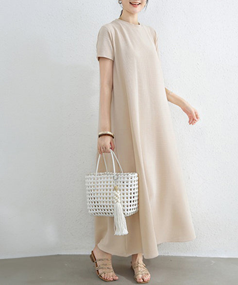 AラインTシャツワンピース 体型カバー夏 半袖 ロングワンピース レディース ラウンドネック リラックスワンピ 30代40代50代 着やせワンピ 無地ルームウェア 2RIRI-005