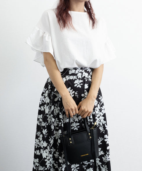 フリル袖 シャツブラウス レディース半袖 フレア袖ブラウス クルーネック 薄手カットソー ゆったり 大人女性夏服 着やせトップス 30代40代 オフィスカジュアル 2RIRI-006