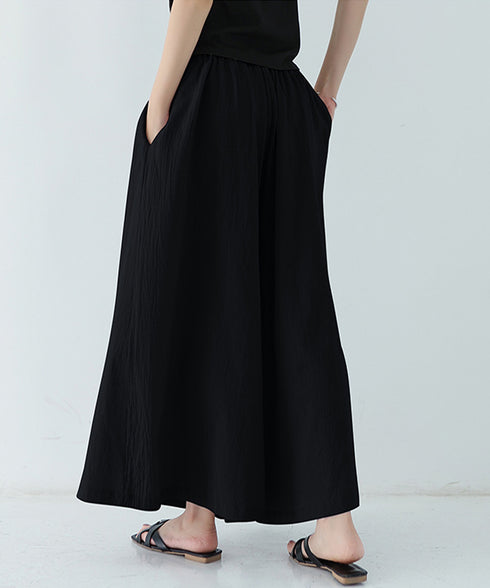 リラックスワイドパンツ キュロットパンツ レディース ハイウエスト フレアパンツ ゆったり 涼しげパンツ ナチュラル カジュアルスカンツ ポケット付きスカーチョ夏 2RIRI-011