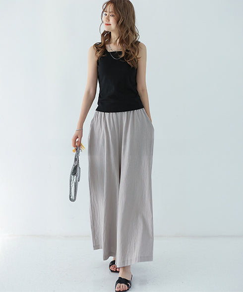 リラックスワイドパンツ キュロットパンツ レディース ハイウエスト フレアパンツ ゆったり 涼しげパンツ ナチュラル カジュアルスカンツ ポケット付きスカーチョ夏 2RIRI-011