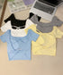 背中開きカップ付き半袖Tシャツクロップド へそ出し 細身Tシャツ デコルテ見せ トレンド背中クロスデザインカットソー ギャル系肌見せ夏服韓国風 美胸ブラトップ快適 2RUYAN-001