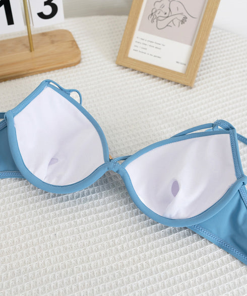 ラインホールドビキニ水着セット セクシー 美胸スイムウェア ワイヤー入り 胸ラインビキニ サイドレースアップショーツ 上下2点セット 着やせ 盛れる水着 大人女子 2SHENGYU-001