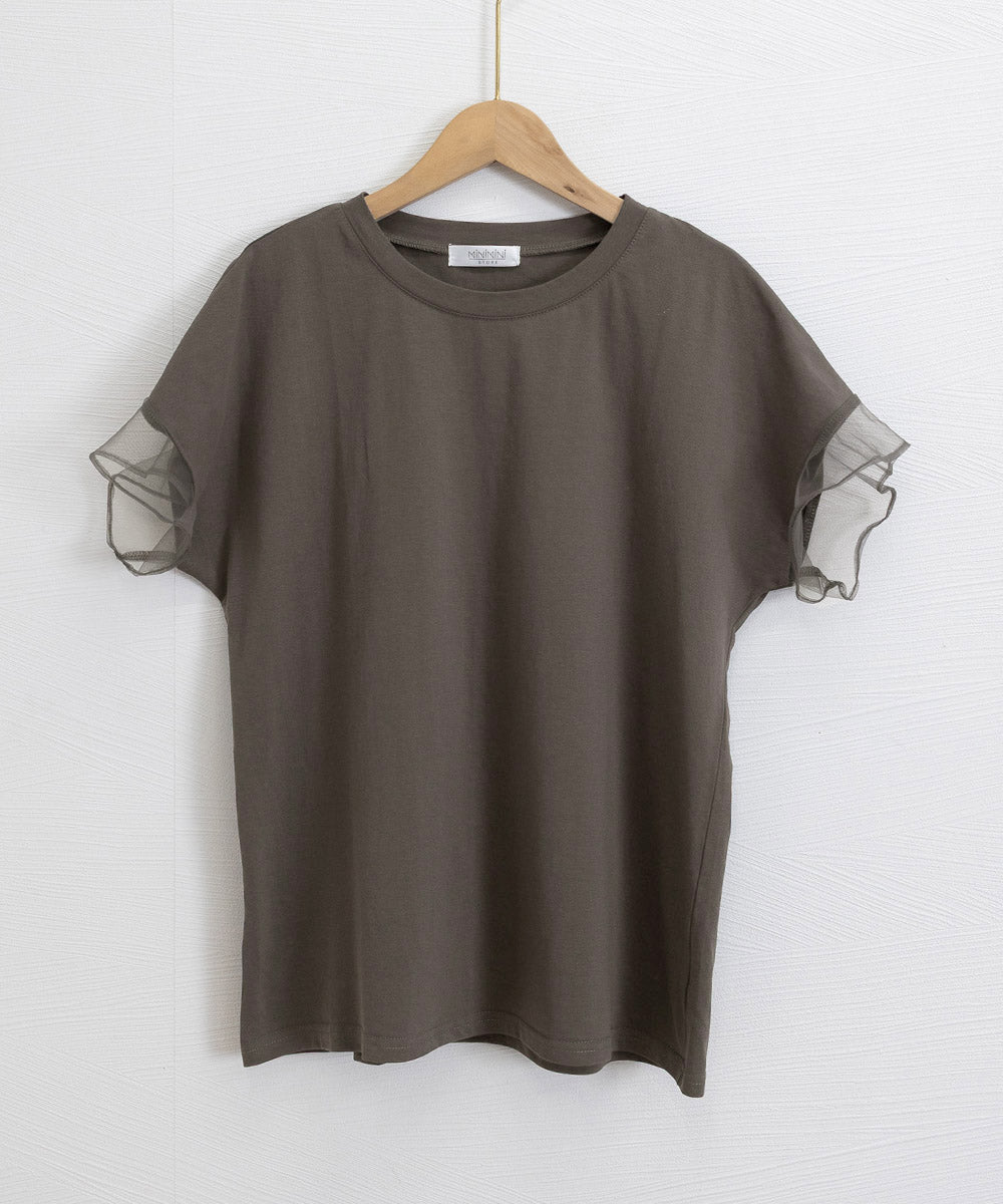 袖シアーTシャツチュール切替えカットソー 詳細画像28