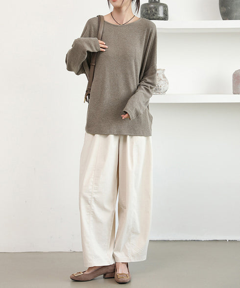 ドルマンスリーブロンTゆったりカットソー レディース オーバーサイズロングTシャツ 落ち感秋服 大人可愛いプルオーバー クルーネックトップス長袖 抜け感体型カバー 2SHENSHI-002