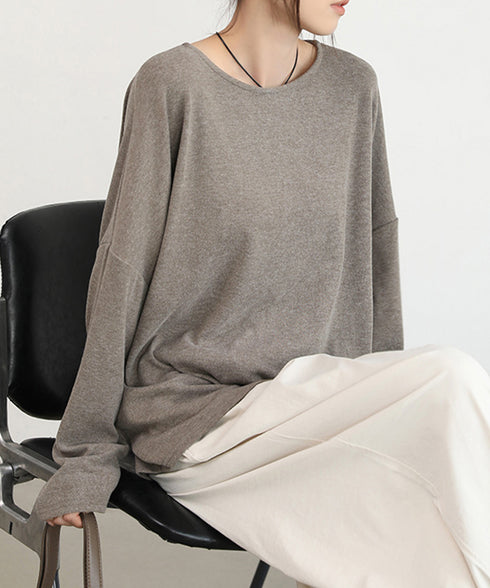 ドルマンスリーブロンTゆったりカットソー レディース オーバーサイズロングTシャツ 落ち感秋服 大人可愛いプルオーバー クルーネックトップス長袖 抜け感体型カバー 2SHENSHI-002