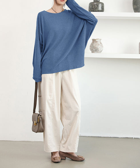 ドルマンスリーブロンTゆったりカットソー レディース オーバーサイズロングTシャツ 落ち感秋服 大人可愛いプルオーバー クルーネックトップス長袖 抜け感体型カバー 2SHENSHI-002