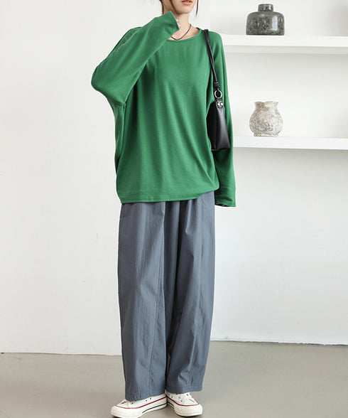 ドルマンスリーブロンTゆったりカットソー レディース オーバーサイズロングTシャツ 落ち感秋服 大人可愛いプルオーバー クルーネックトップス長袖 抜け感体型カバー 2SHENSHI-002