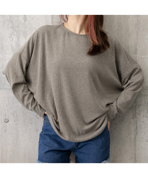 ドルマンスリーブロンTゆったりカットソー レディース オーバーサイズロングTシャツ 落ち感秋服 大人可愛いプルオーバー クルーネックトップス長袖 抜け感体型カバー 2SHENSHI-002