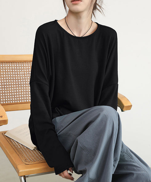 ドルマンスリーブロンTゆったりカットソー レディース オーバーサイズロングTシャツ 落ち感秋服 大人可愛いプルオーバー クルーネックトップス長袖 抜け感体型カバー 2SHENSHI-002