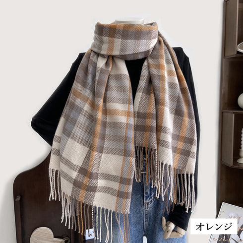 チェック柄 マフラー 大判ストール 秋冬 レディース 大人可愛い ロング スカーフショール厚手 リバーシブル ふんわり オシャレ マフラー フリンジ 暖かい 防寒 2SIYUE-001