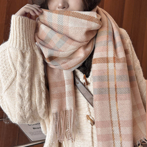 チェック柄 マフラー 大判ストール 秋冬 レディース 大人可愛い ロング スカーフショール厚手 リバーシブル ふんわり オシャレ マフラー フリンジ 暖かい 防寒 2SIYUE-001