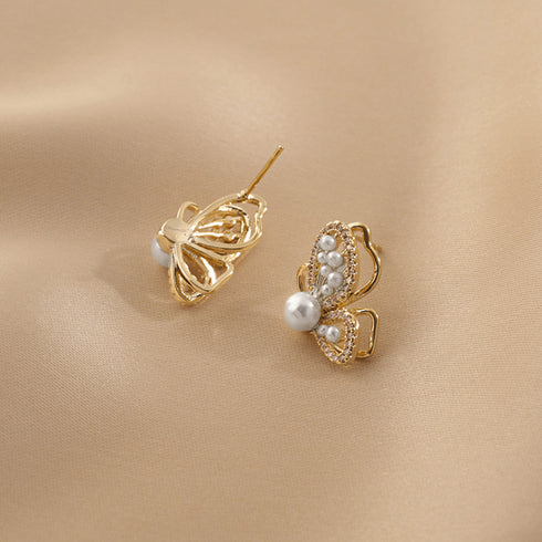 ピアス レディース バタフライピアス韓国 フェイクパールピアス 上品 キラキラ パーティーアクセサリー 清楚 ジュエリー 華奢 小ぶりピアス フェミニン 耳飾り 2TEKANG-001