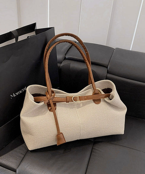 キャンバストートバッグ横長ベルトデザイン A4肩掛けカバン レディース大容量 大人可愛い通勤バッグ オフィスカジュアル ハンドバッグ おしゃれ スクエアバッグ横型 2TIAN-023