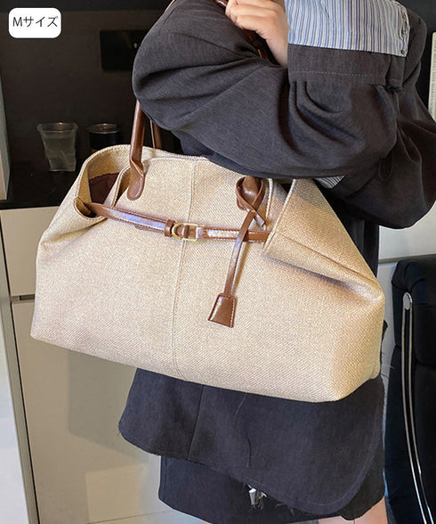 キャンバストートバッグ横長ベルトデザイン A4肩掛けカバン レディース大容量 大人可愛い通勤バッグ オフィスカジュアル ハンドバッグ おしゃれ スクエアバッグ横型 2TIAN-023