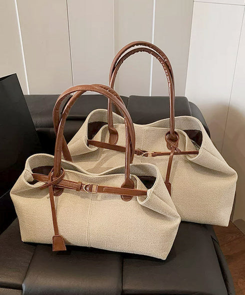 キャンバストートバッグ横長ベルトデザイン A4肩掛けカバン レディース大容量 大人可愛い通勤バッグ オフィスカジュアル ハンドバッグ おしゃれ スクエアバッグ横型 2TIAN-023