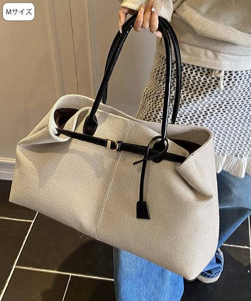 キャンバストートバッグ横長ベルトデザイン A4肩掛けカバン レディース大容量 大人可愛い通勤バッグ オフィスカジュアル ハンドバッグ おしゃれ スクエアバッグ横型 2TIAN-023