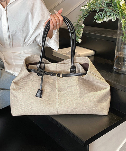 キャンバストートバッグ横長ベルトデザイン A4肩掛けカバン レディース大容量 大人可愛い通勤バッグ オフィスカジュアル ハンドバッグ おしゃれ スクエアバッグ横型 2TIAN-023