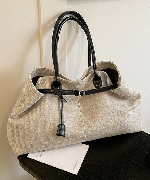 キャンバストートバッグ横長ベルトデザイン A4肩掛けカバン レディース大容量 大人可愛い通勤バッグ オフィスカジュアル ハンドバッグ おしゃれ スクエアバッグ横型 2TIAN-023