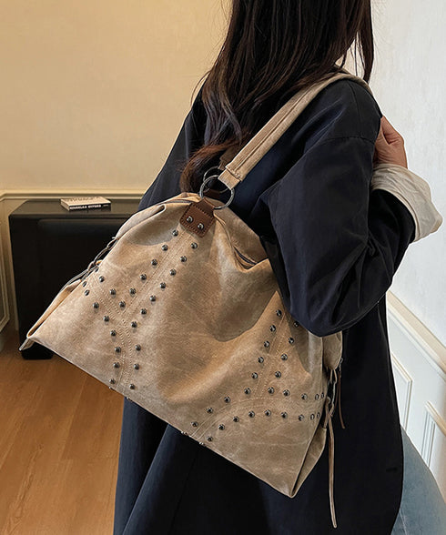 ヴィンテージ調トートバッグスタッズ鞄A4 大容量ユーズド風バッグレディース 大人カジュアル肩掛けかばん ビッグトート韓国風 Y2Kかばんレトロホーボーバッグ古着風 2TIAN-026