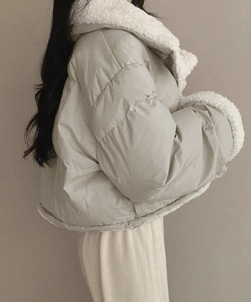 ボアブルゾン リバーシブル中綿ジャケット クロップド エコダウンジャケット ショート丈中綿コートレディース ふわふわ ボアアウター暖かい 韓国風 防寒冬服ゆったり 2TNIAO-002