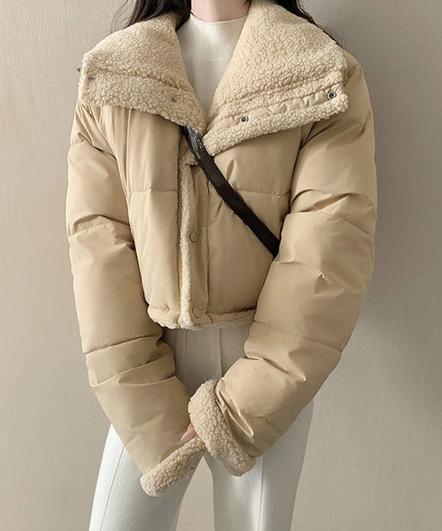 ボアブルゾン リバーシブル中綿ジャケット クロップド エコダウンジャケット ショート丈中綿コートレディース ふわふわ ボアアウター暖かい 韓国風 防寒冬服ゆったり 2TNIAO-002