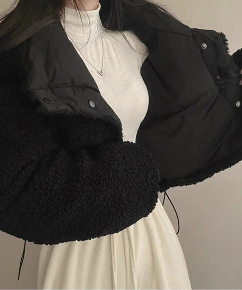 ボアブルゾン リバーシブル中綿ジャケット クロップド エコダウンジャケット ショート丈中綿コートレディース ふわふわ ボアアウター暖かい 韓国風 防寒冬服ゆったり 2TNIAO-002