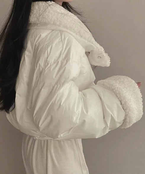 ボアブルゾン リバーシブル中綿ジャケット クロップド エコダウンジャケット ショート丈中綿コートレディース ふわふわ ボアアウター暖かい 韓国風 防寒冬服ゆったり 2TNIAO-002